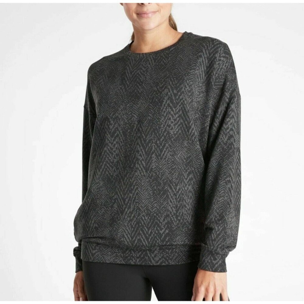 Athleta Black and Grey Aztec Print Comfy Jersey Knit Athletic Long Sleeve Size L